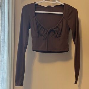 Aeropostale chocolate brown long sleeve cropped top